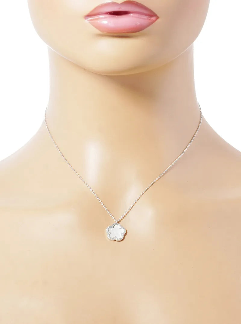 18K Gold Dipped Micro Pave Set Cubic Zirconia 13mm Semi-Precious Flower Pendant Necklace