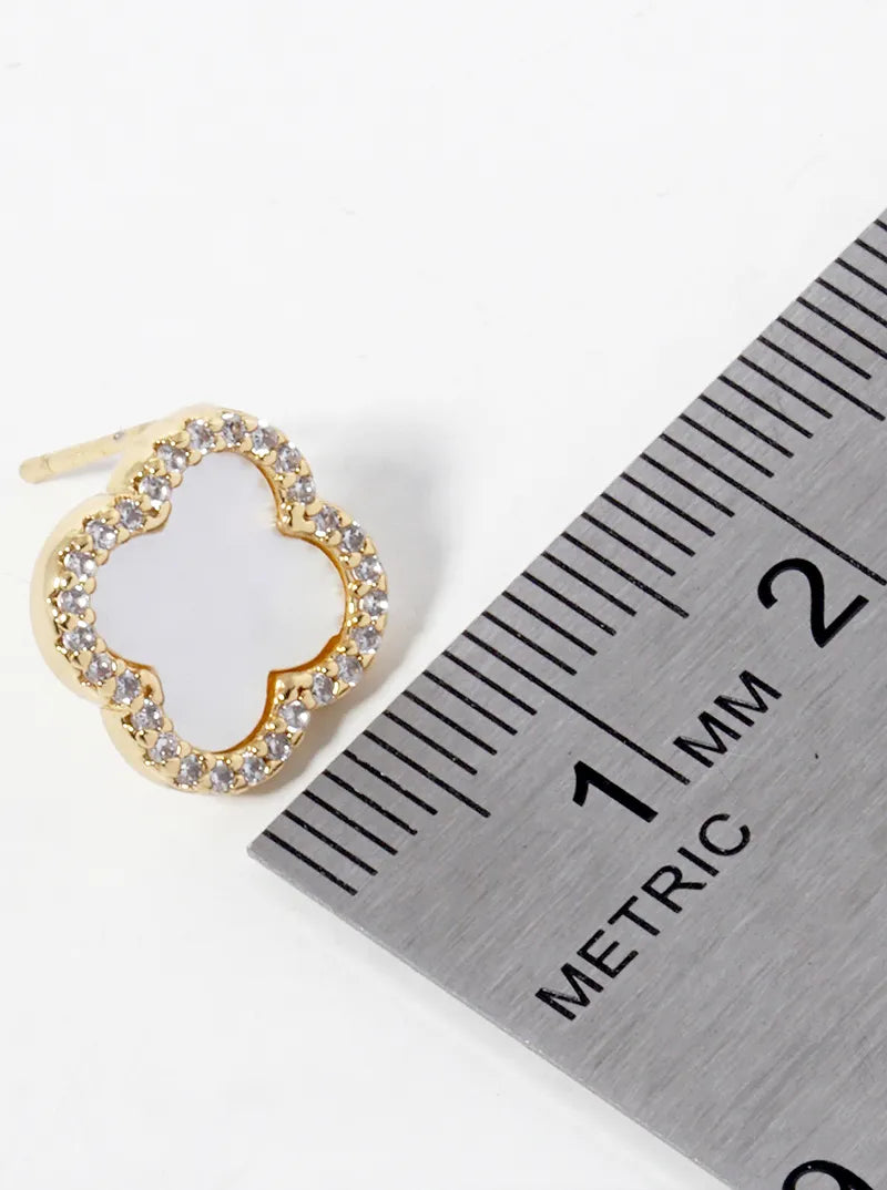 18K Gold Dipped Micro Pave Set Cubic Zirconia 13mm Semi-Precious Quatrefoil 925 Sterling Silver Post Stud Earrings
