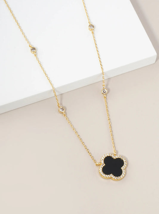 18K Gold Dipped Micro Pave Set Cubic Zirconia 15mm Quatrefoil Pendant Necklace