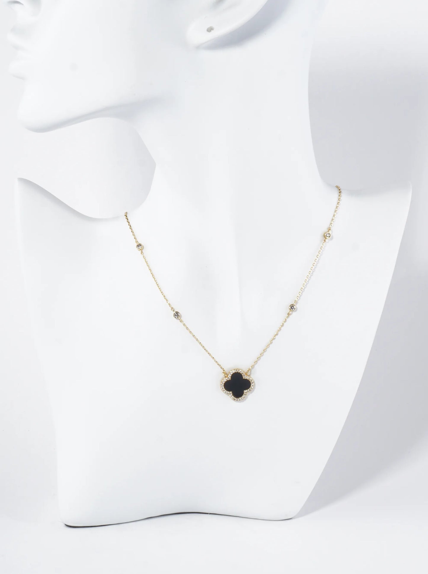 18K Gold Dipped Micro Pave Set Cubic Zirconia 15mm Quatrefoil Pendant Necklace