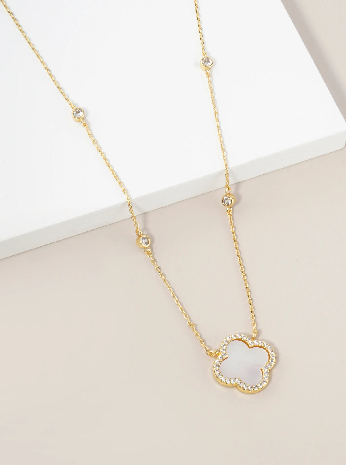 18K Gold Dipped Micro Pave Set Cubic Zirconia 15mm Quatrefoil Pendant Necklace