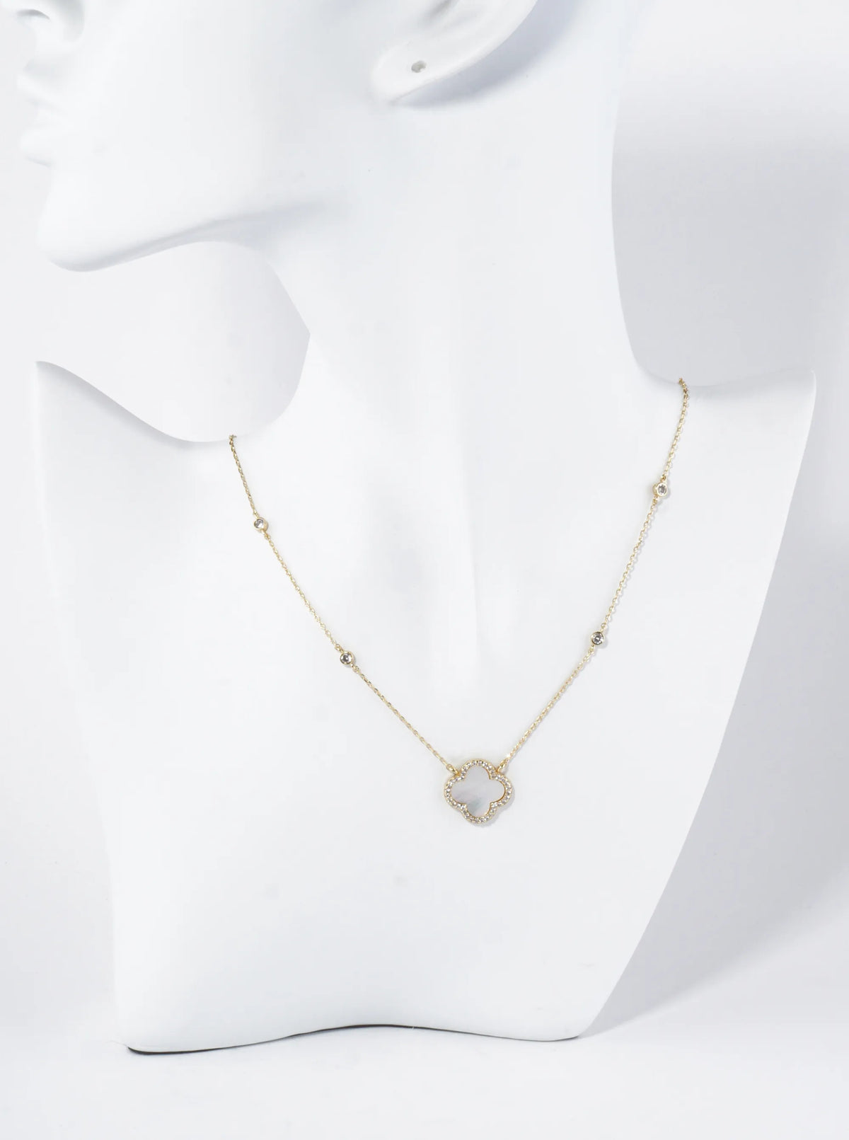 18K Gold Dipped Micro Pave Set Cubic Zirconia 15mm Quatrefoil Pendant Necklace