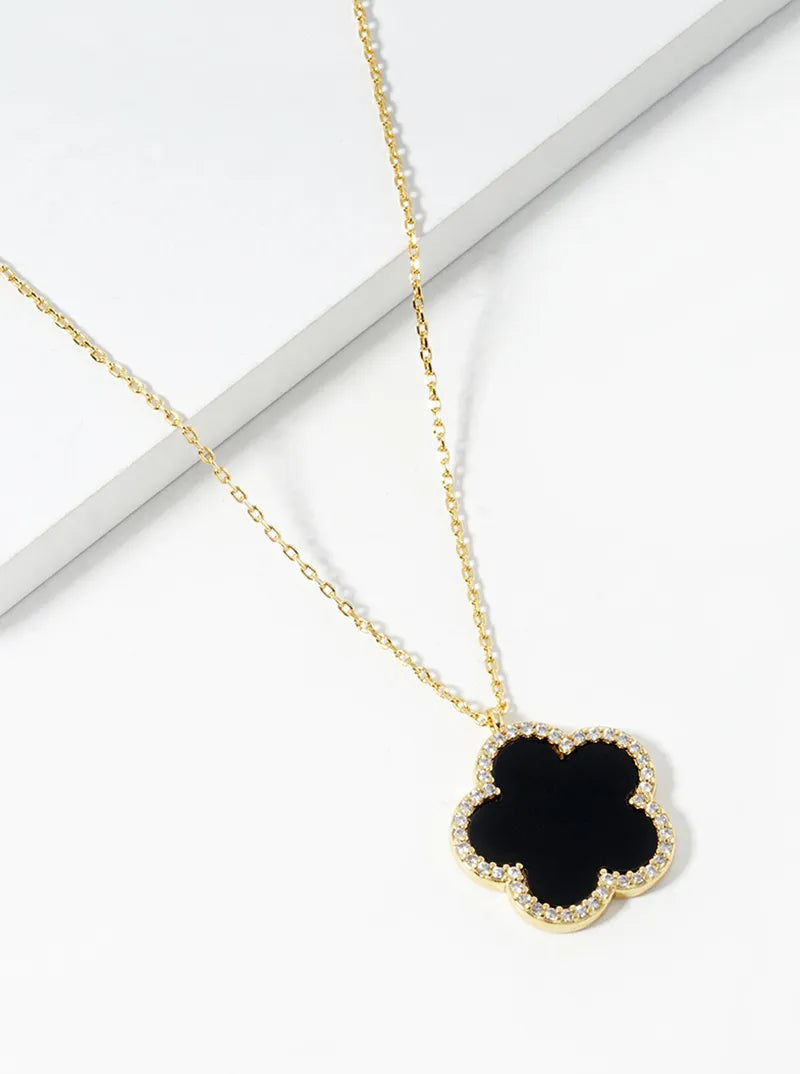 18K Gold Dipped Micro Pave Set Cubic Zirconia 17mm Flower Pendant Necklace