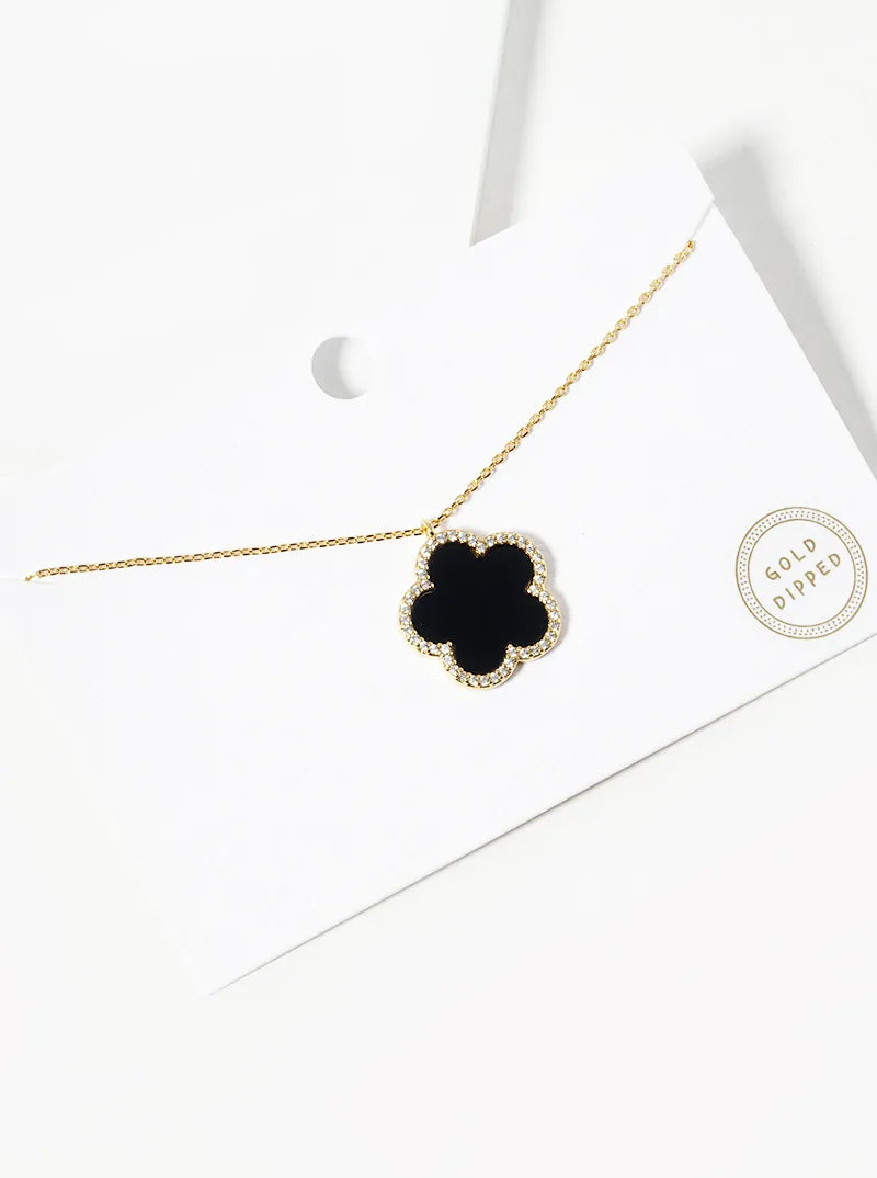 18K Gold Dipped Micro Pave Set Cubic Zirconia 17mm Flower Pendant Necklace