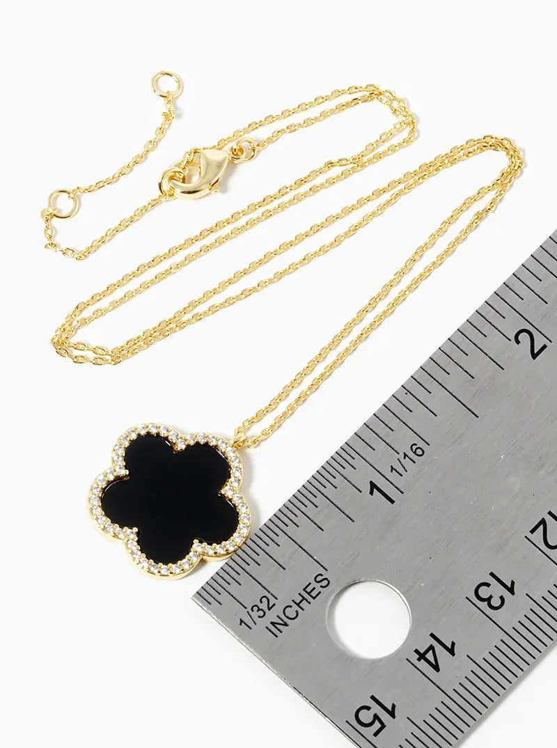 18K Gold Dipped Micro Pave Set Cubic Zirconia 17mm Flower Pendant Necklace