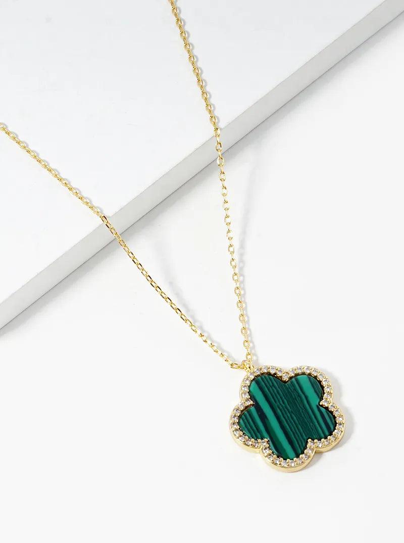 18K Gold Dipped Micro Pave Set Cubic Zirconia 17mm Flower Pendant Necklace