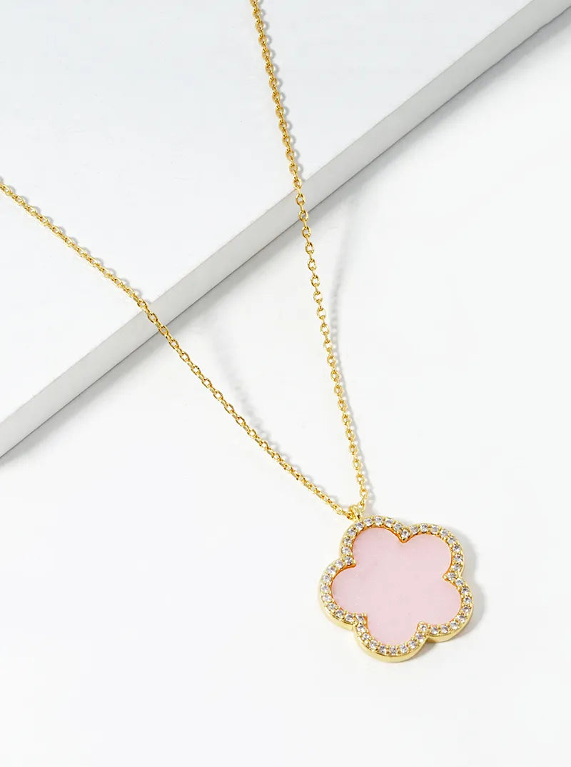 18K Gold Dipped Micro Pave Set Cubic Zirconia 17mm Flower Pendant Necklace