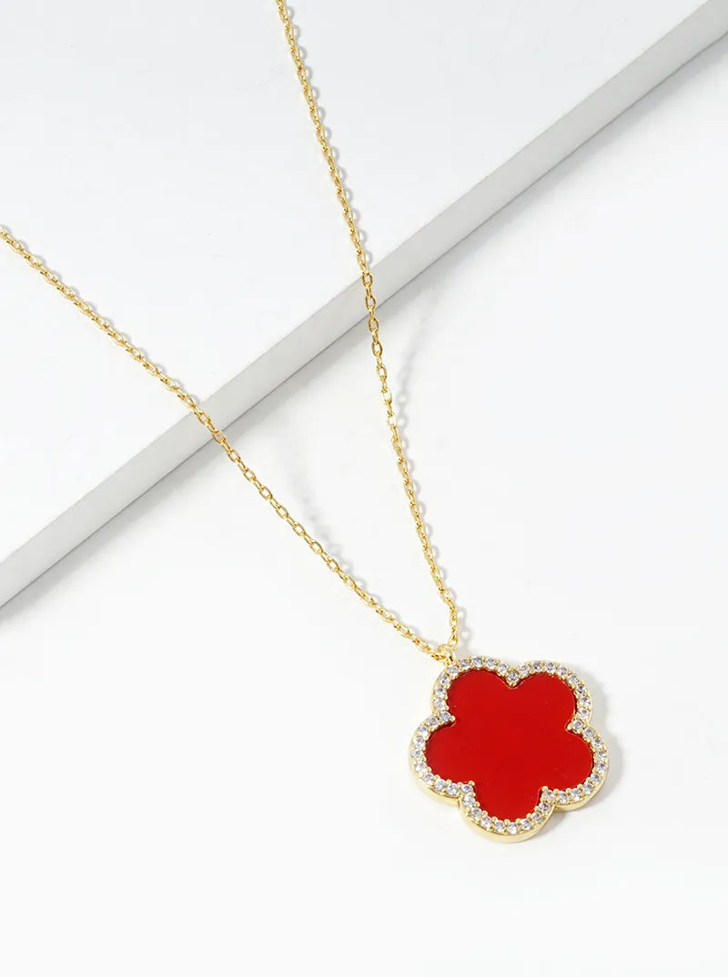 18K Gold Dipped Micro Pave Set Cubic Zirconia 17mm Flower Pendant Necklace