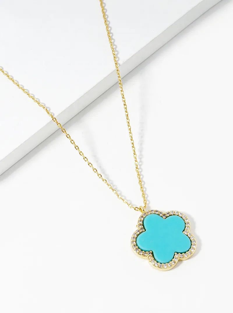18K Gold Dipped Micro Pave Set Cubic Zirconia 17mm Flower Pendant Necklace