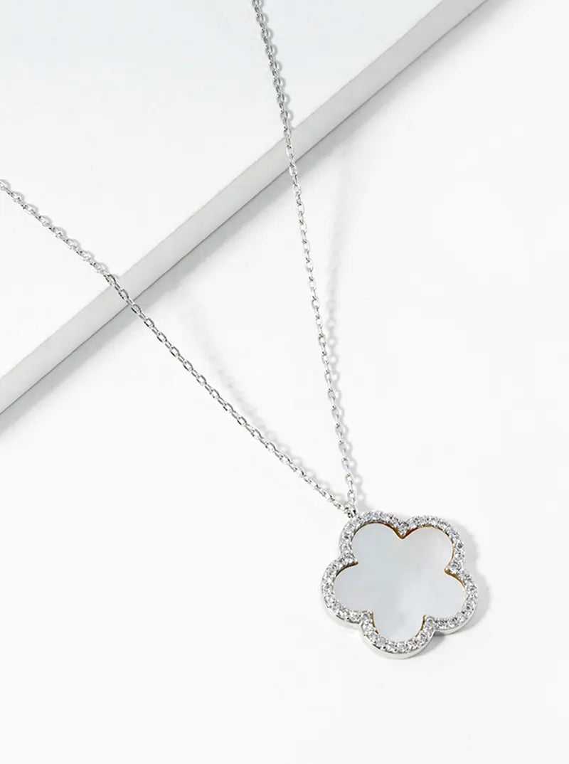 18K Gold Dipped Micro Pave Set Cubic Zirconia 17mm Flower Pendant Necklace