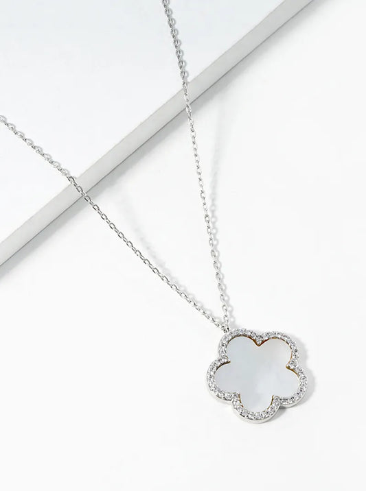 18K Gold Dipped Micro Pave Set Cubic Zirconia 17mm Flower Pendant Necklace