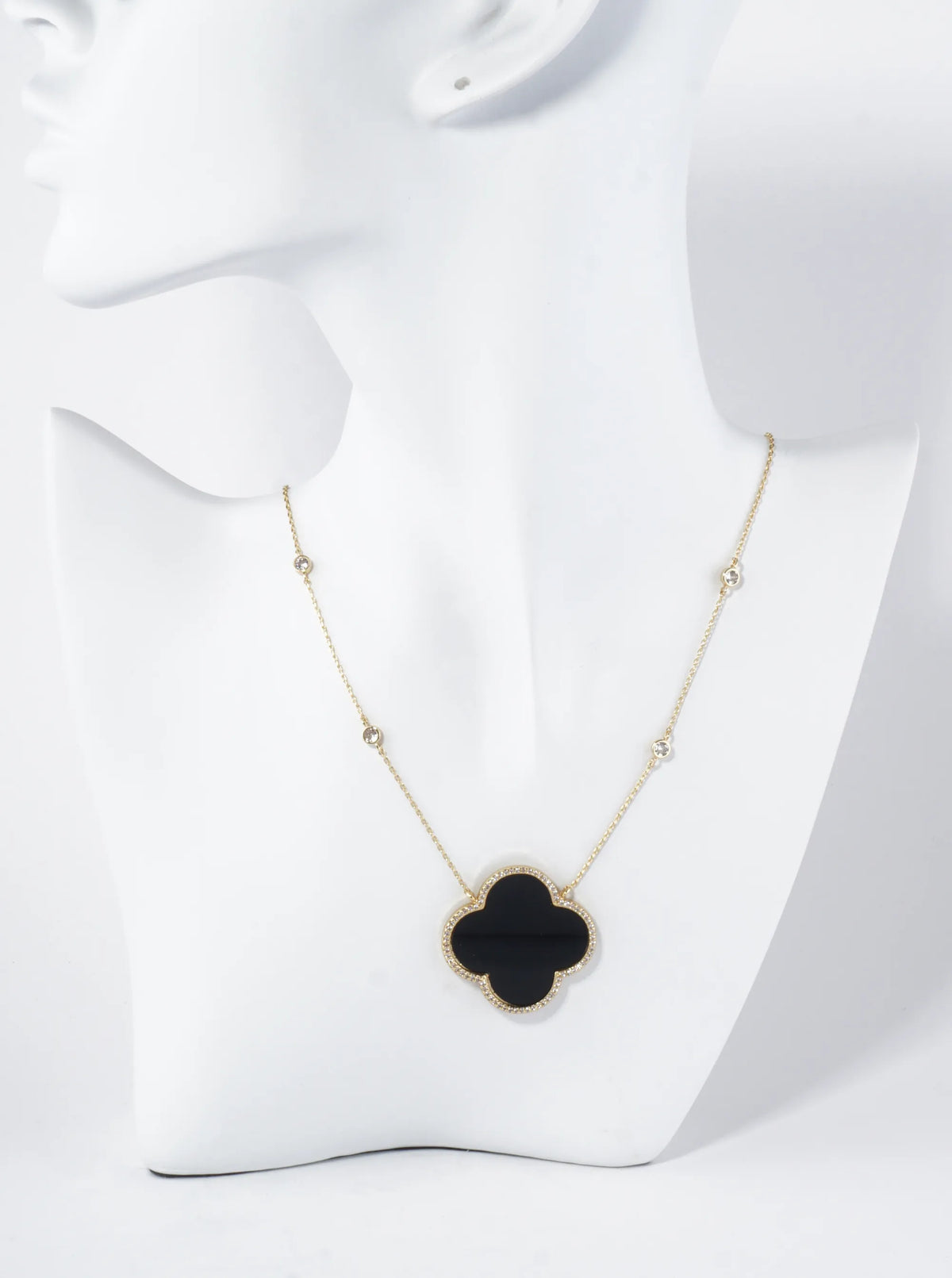 18K Gold Dipped Micro Pave Set Cubic Zirconia 32mm Quatrefoil Pendant Necklace