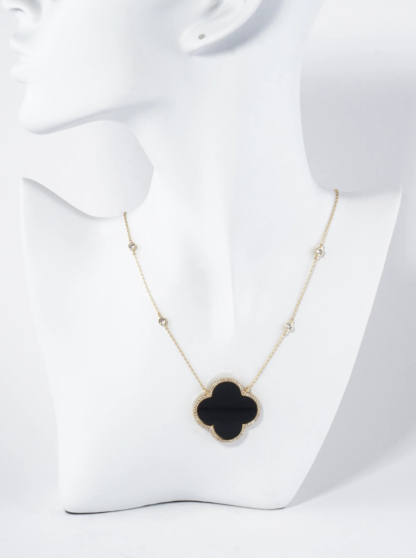 18K Gold Dipped Micro Pave Set Cubic Zirconia 32mm Quatrefoil Pendant Necklace