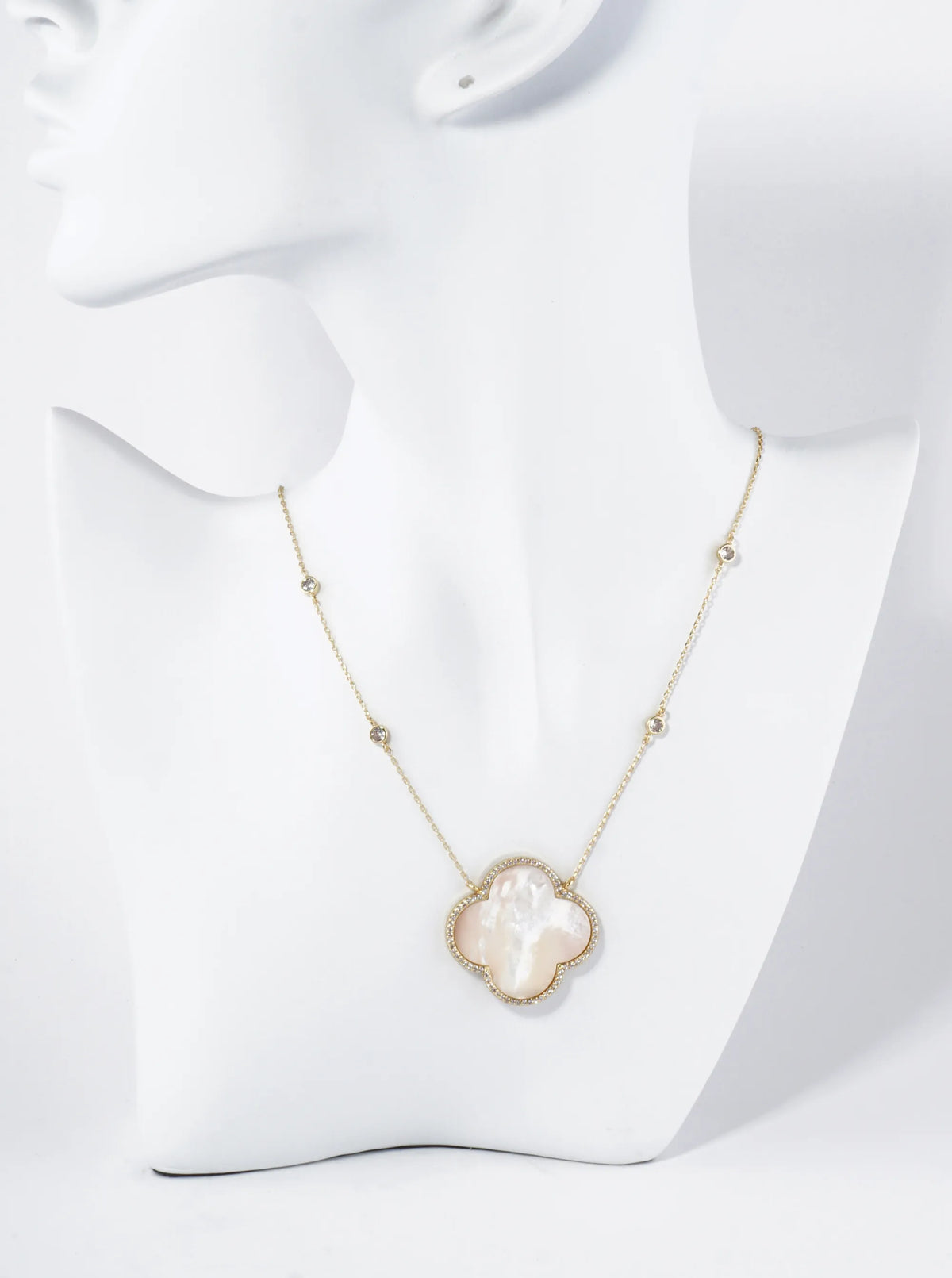 18K Gold Dipped Micro Pave Set Cubic Zirconia 32mm Quatrefoil Pendant Necklace