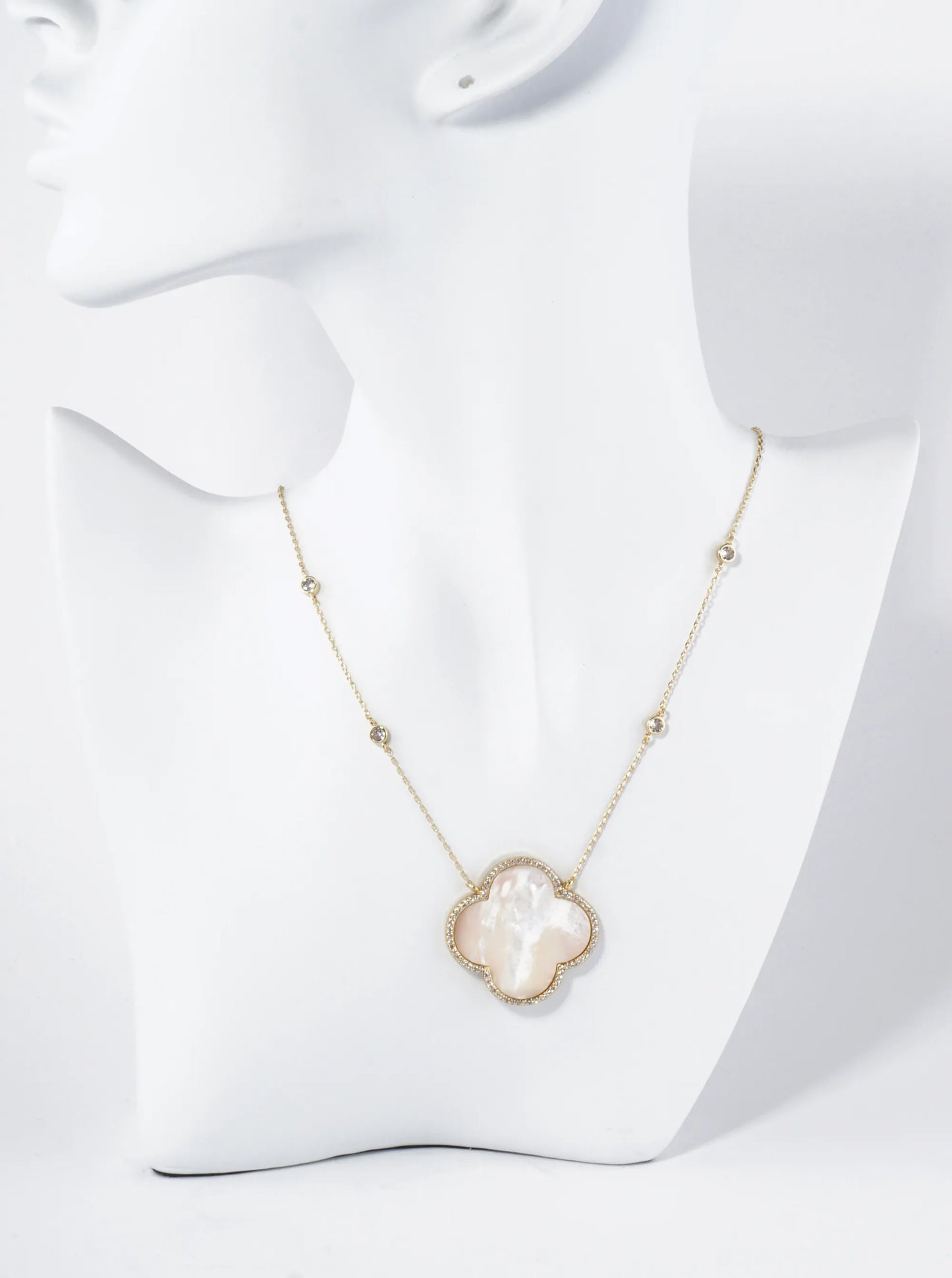 18K Gold Dipped Micro Pave Set Cubic Zirconia 32mm Quatrefoil Pendant Necklace