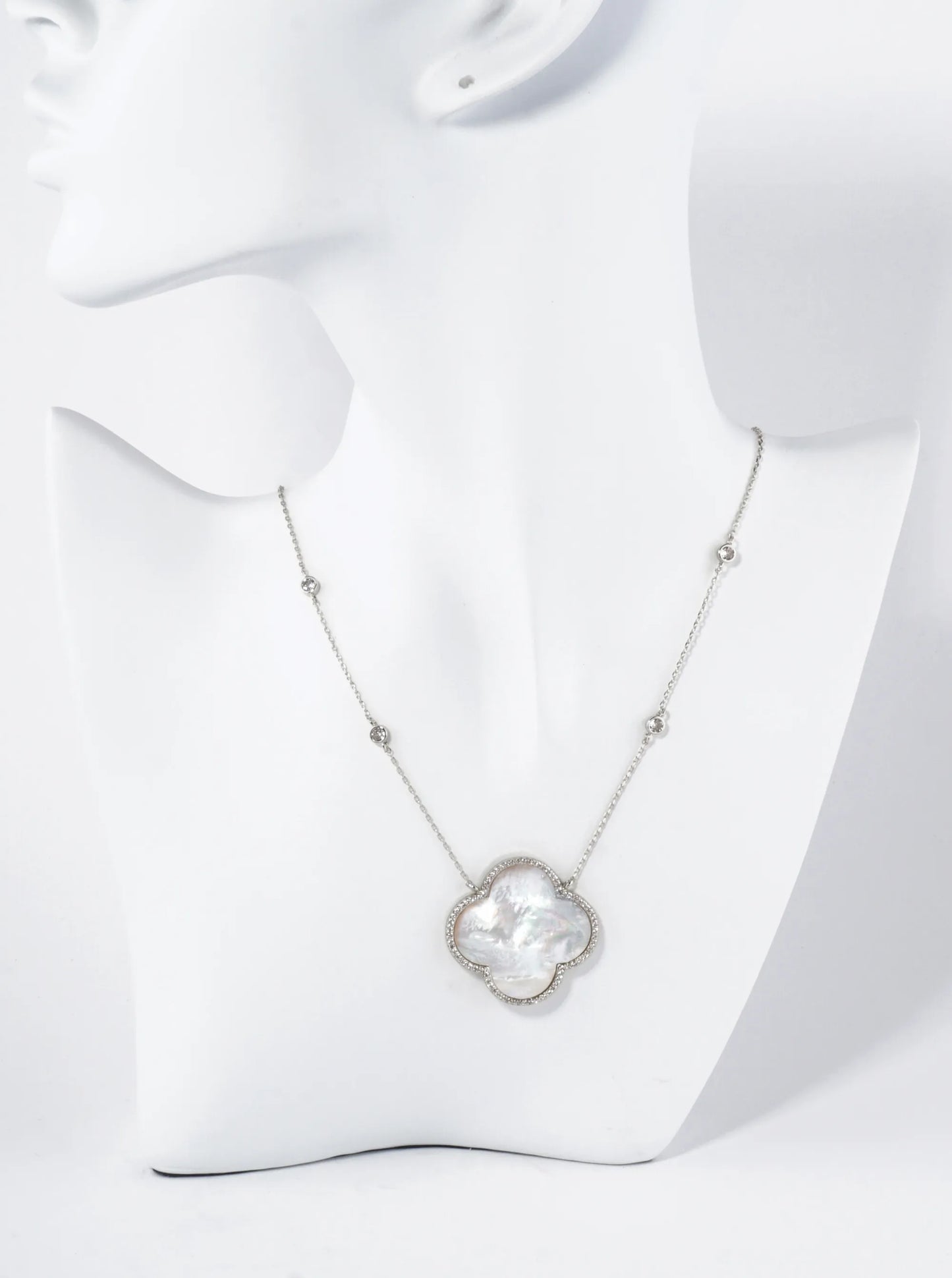 18K Gold Dipped Micro Pave Set Cubic Zirconia 32mm Quatrefoil Pendant Necklace