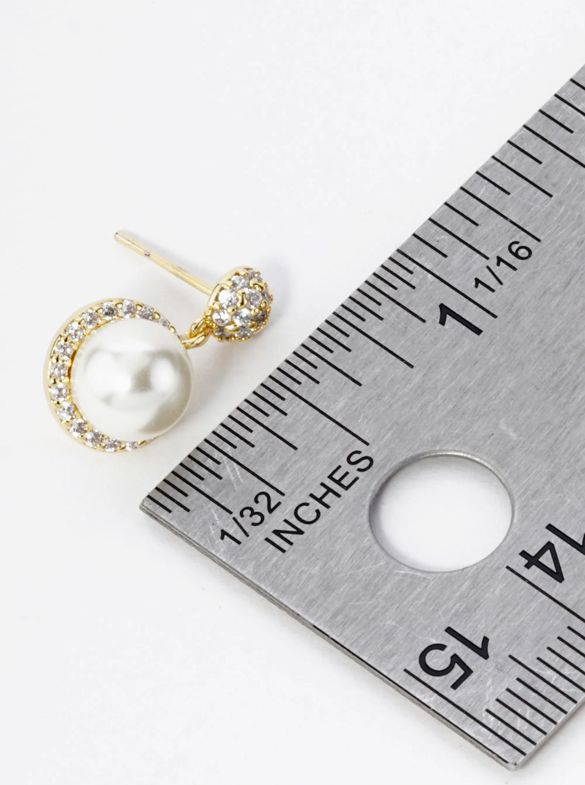 18K Gold Dipped Micro Pave Set Cubic Zirconia 7mm Pearl Dangle Post Earrings