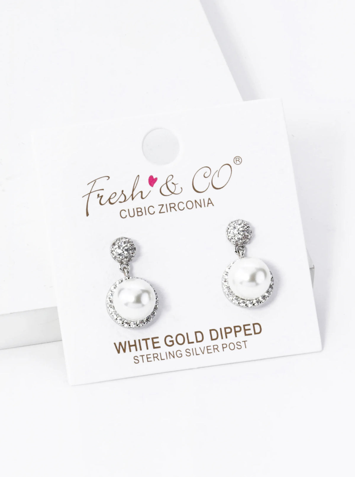 18K Gold Dipped Micro Pave Set Cubic Zirconia 7mm Pearl Dangle Post Earrings