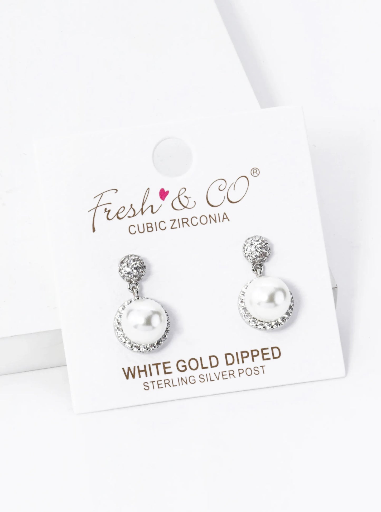 18K Gold Dipped Micro Pave Set Cubic Zirconia 7mm Pearl Dangle Post Earrings