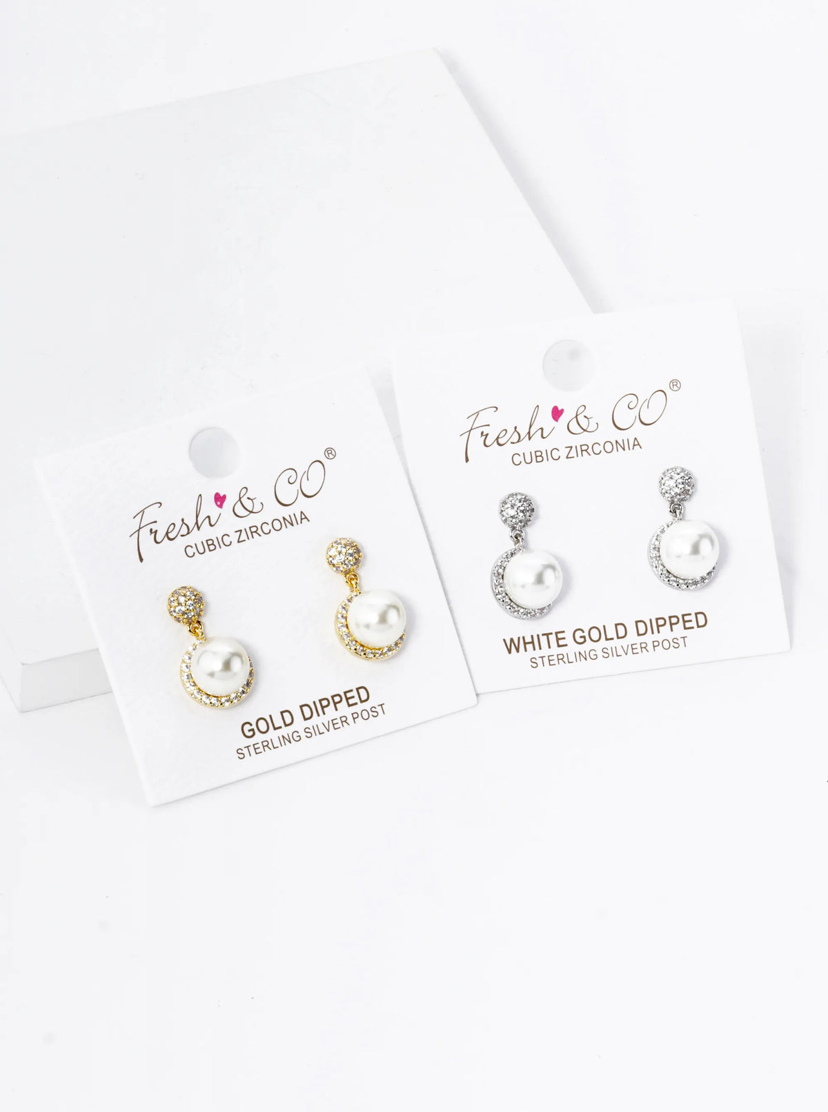 18K Gold Dipped Micro Pave Set Cubic Zirconia 7mm Pearl Dangle Post Earrings