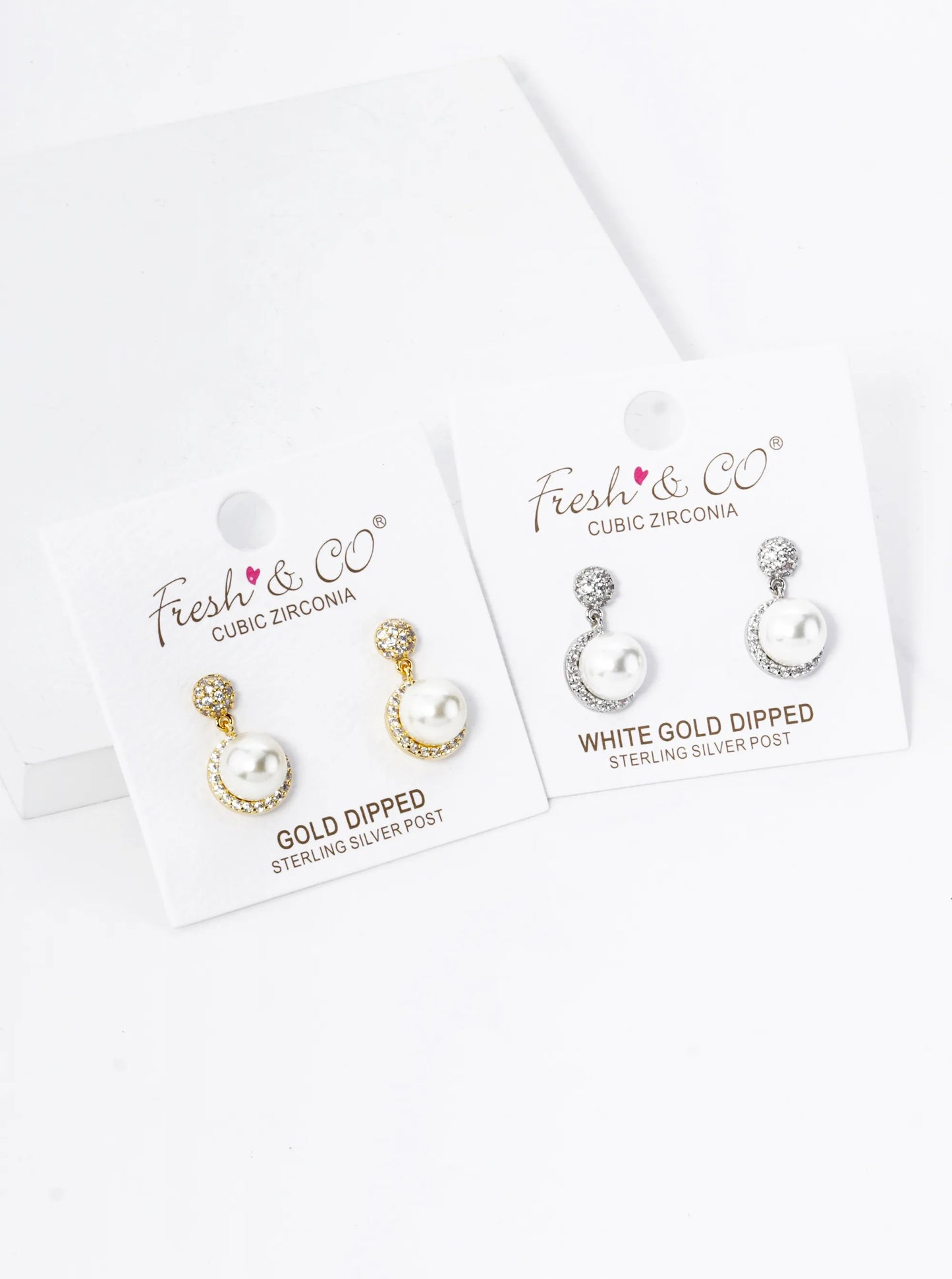 18K Gold Dipped Micro Pave Set Cubic Zirconia 7mm Pearl Dangle Post Earrings