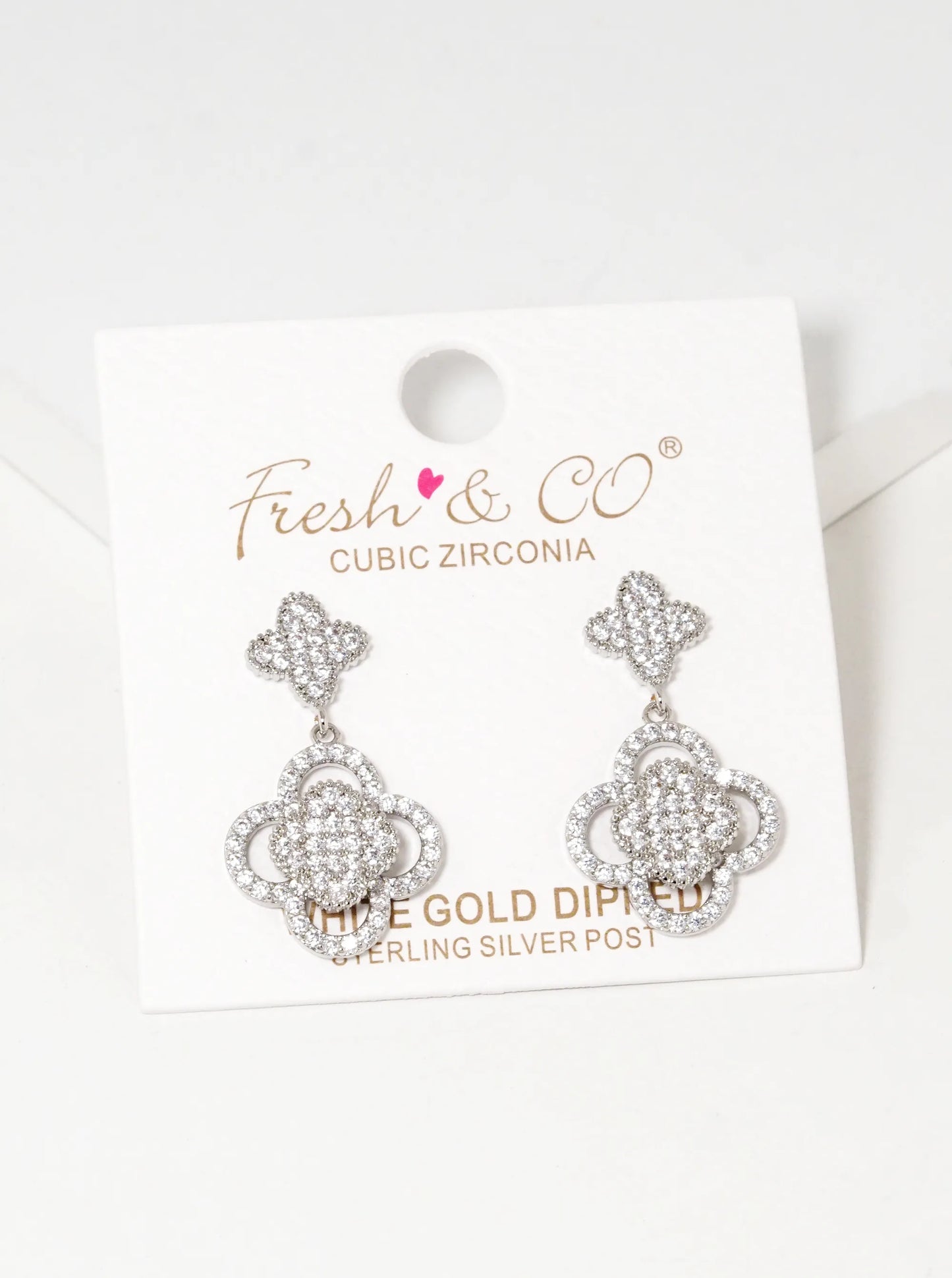 18K Gold Dipped Micro Pave Set Cubic Zirconia Double Quatrefoil Drop 925 Sterling Sliver Post Earrings