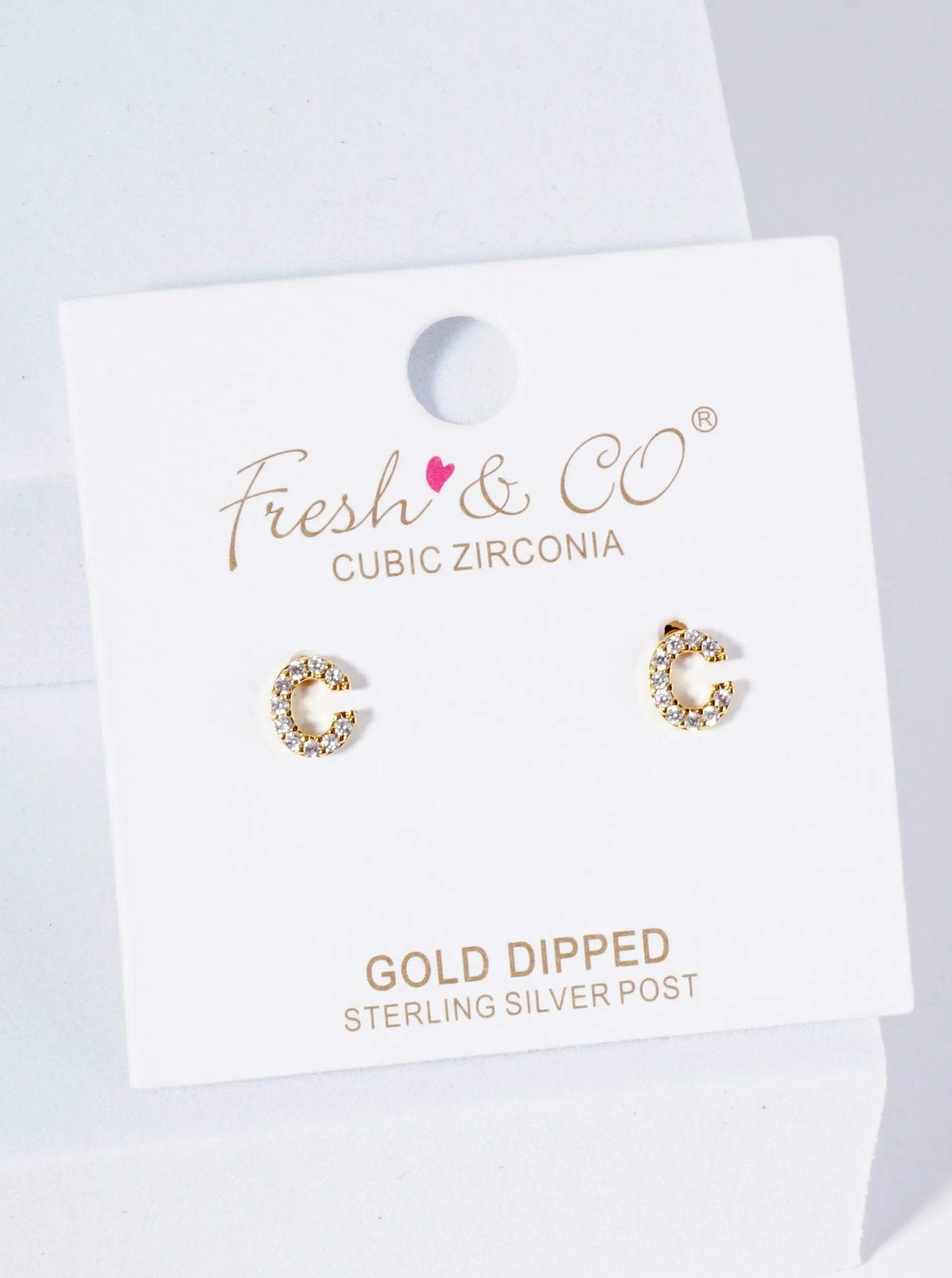 18K Gold Dipped Micro Pave Set Cubic Zirconia Initial Stud Earrings