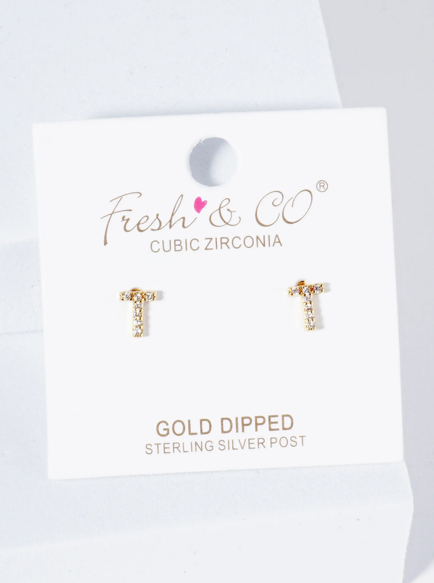 18K Gold Dipped Micro Pave Set Cubic Zirconia Initial Stud Earrings