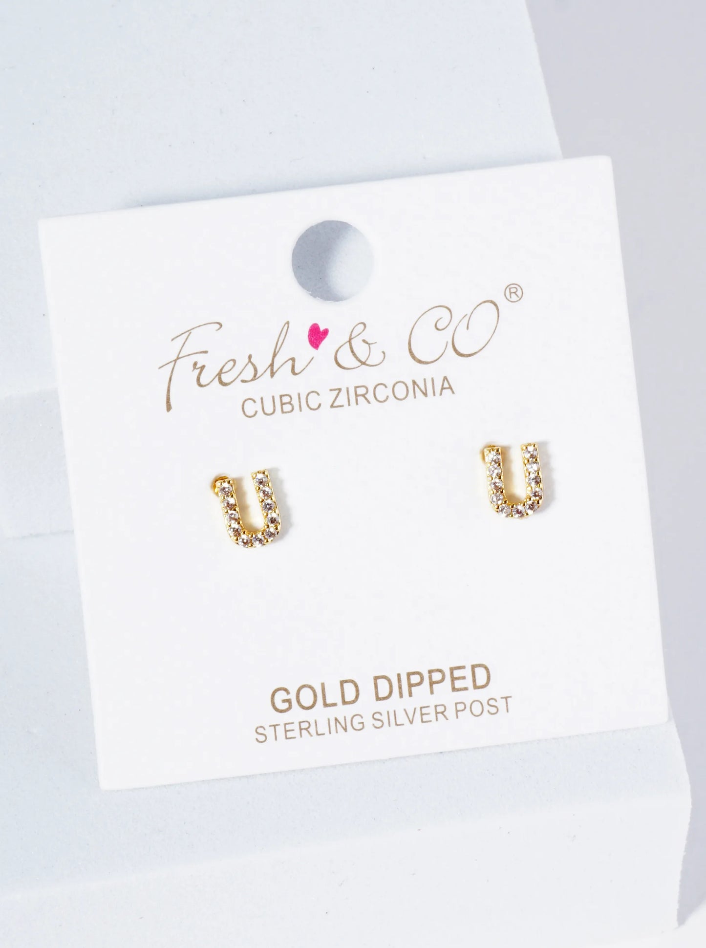 18K Gold Dipped Micro Pave Set Cubic Zirconia Initial Stud Earrings