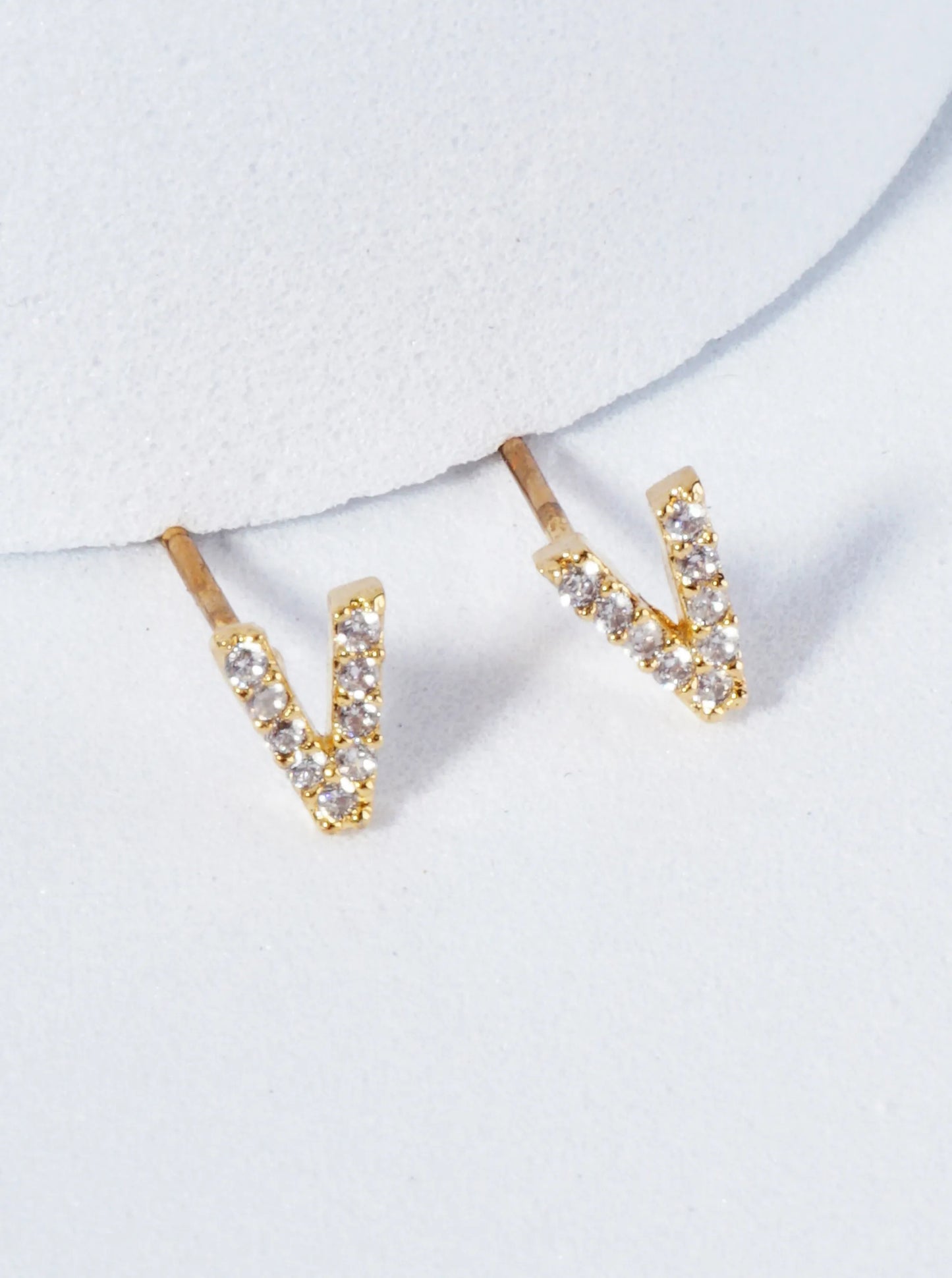 18K Gold Dipped Micro Pave Set Cubic Zirconia Initial Stud Earrings