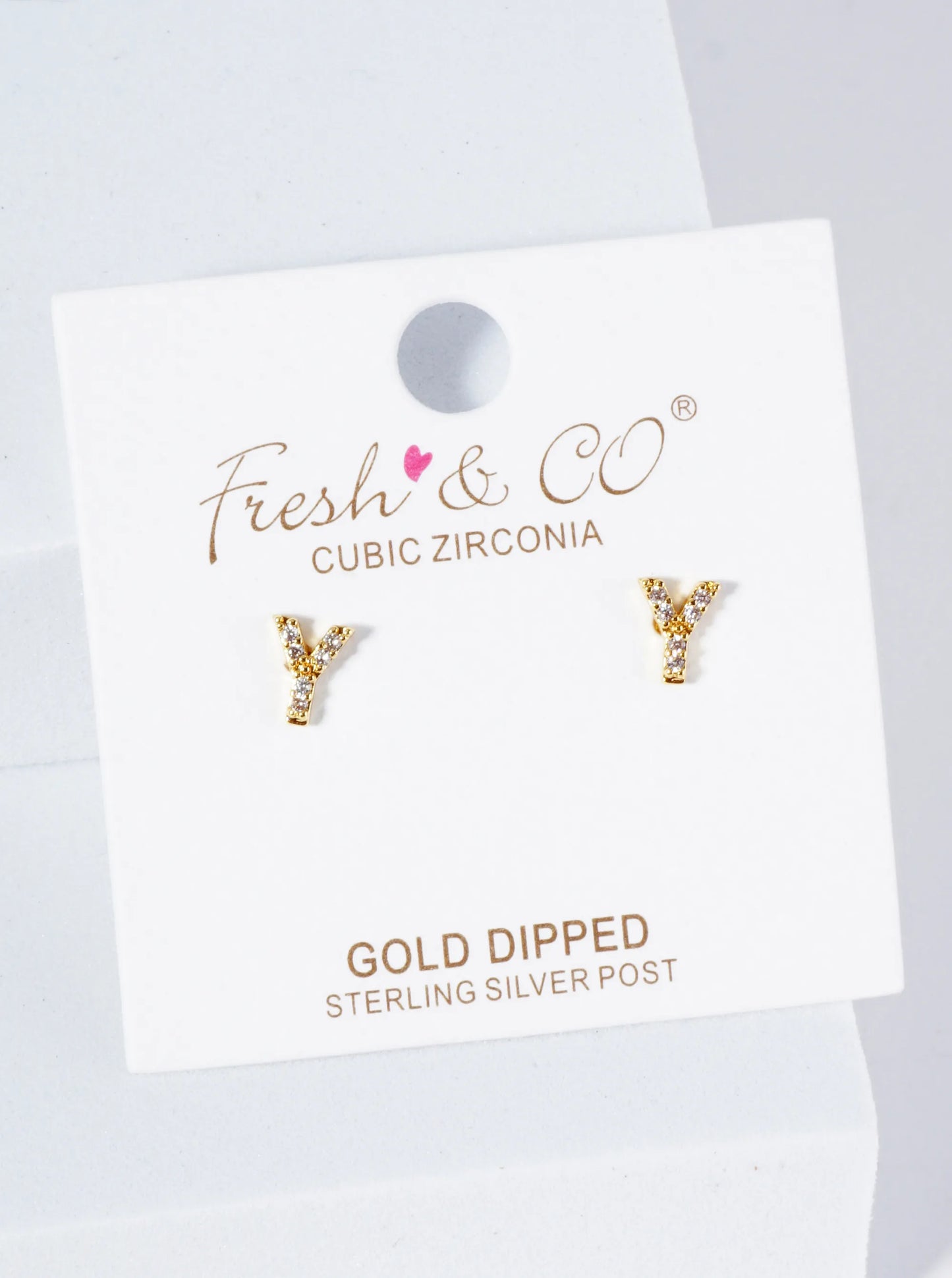 18K Gold Dipped Micro Pave Set Cubic Zirconia Initial Stud Earrings