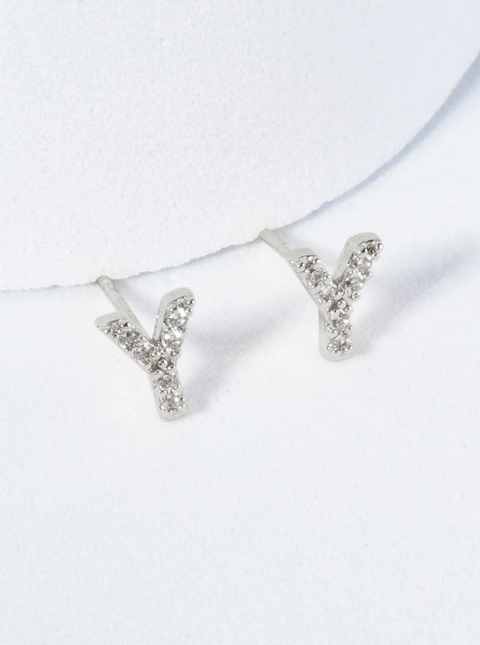 18K Gold Dipped Micro Pave Set Cubic Zirconia Initial Stud Earrings