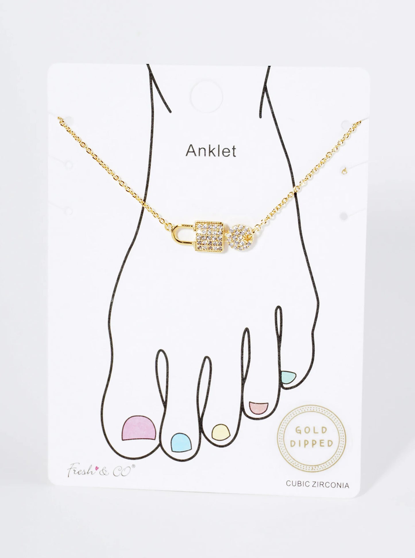 18K Gold Dipped Micro Pave Set Cubic Zirconia Lock And Key Brass Chain Anklet