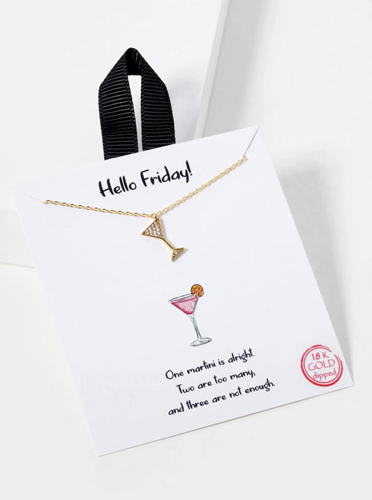 18K Gold Dipped Micro Pave Set Cubic Zirconia Martini Pendant Necklace