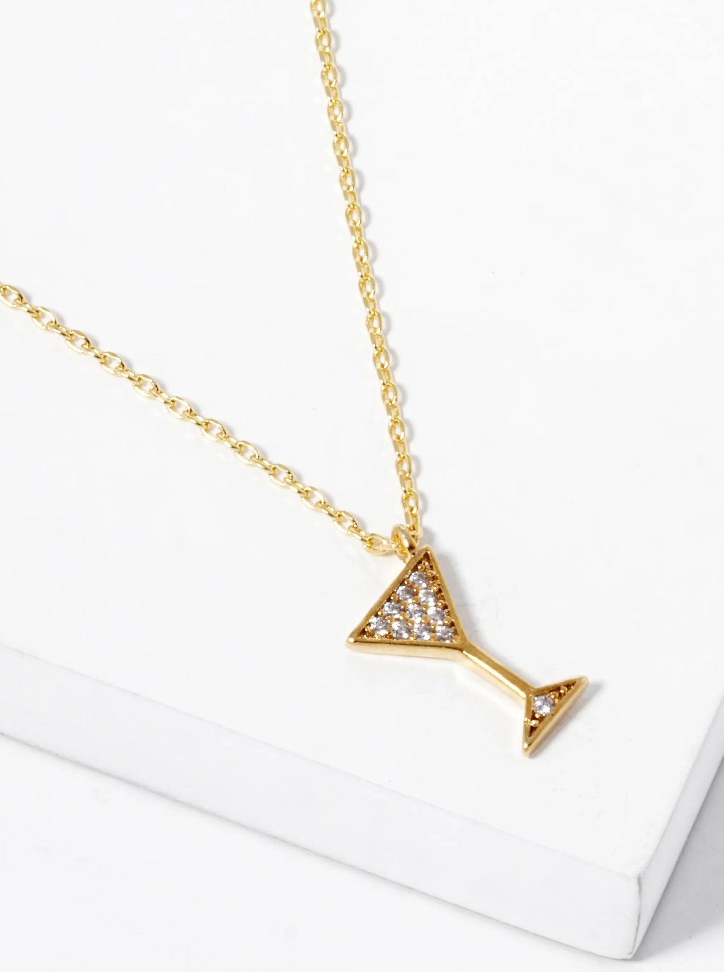 18K Gold Dipped Micro Pave Set Cubic Zirconia Martini Pendant Necklace