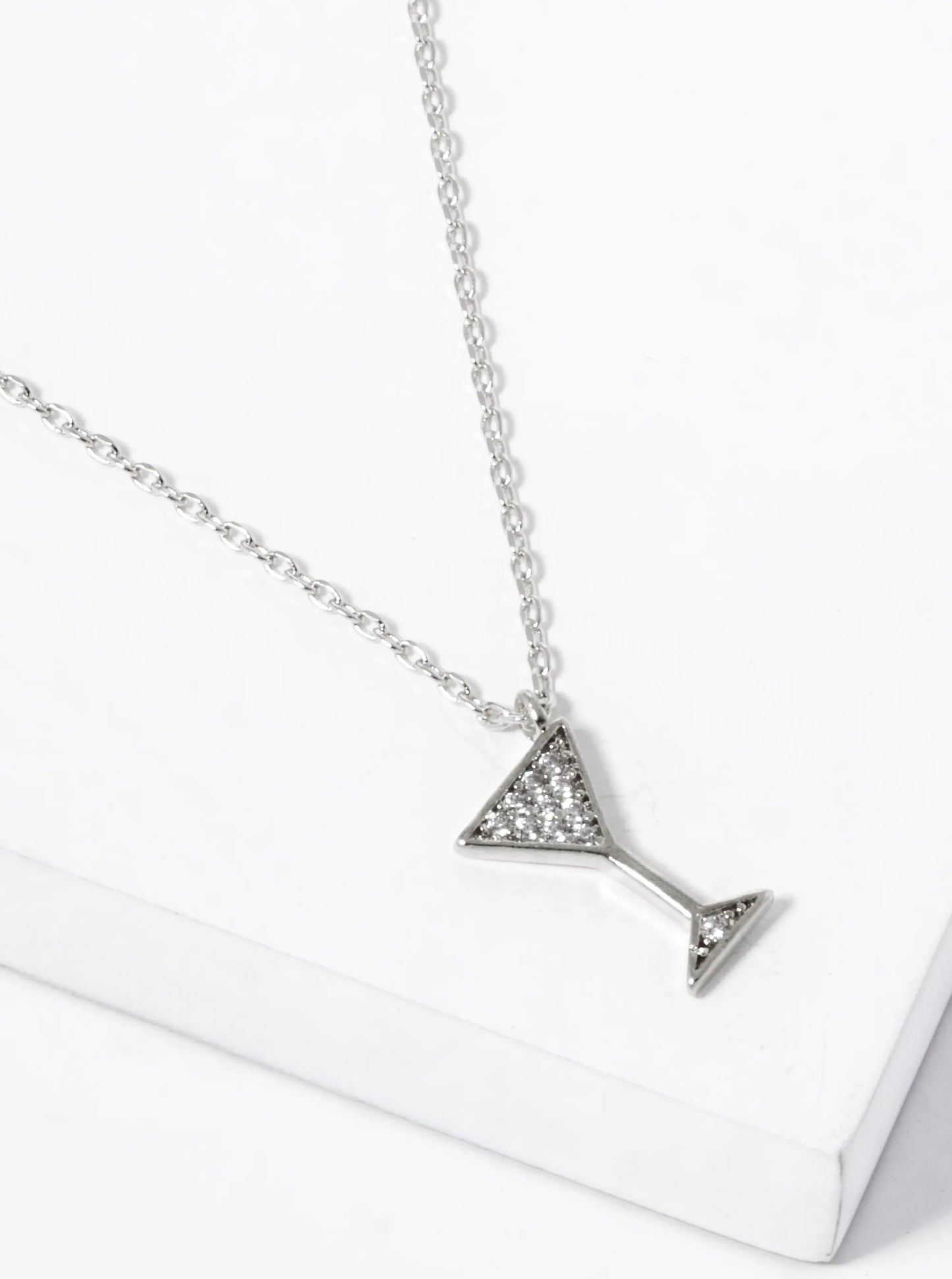18K Gold Dipped Micro Pave Set Cubic Zirconia Martini Pendant Necklace