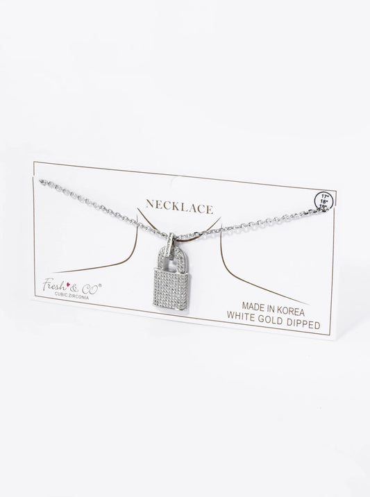 18K Gold Dipped Micro Pave Set Cubic Zirconia Padlock Pendant Necklace
