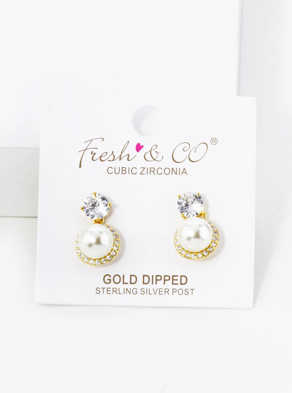 18K Gold Dipped Micro Pave Set Cubic Zirconia Pearl Drop Post Earrings