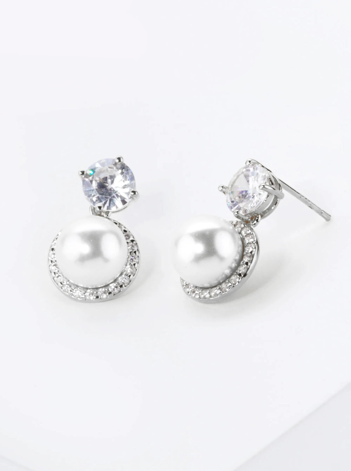 18K Gold Dipped Micro Pave Set Cubic Zirconia Pearl Drop Post Earrings