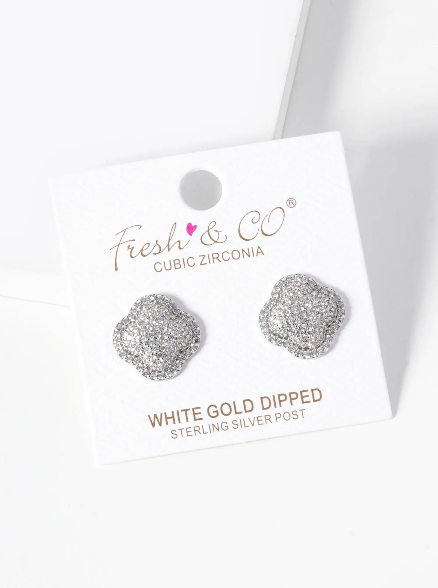 18K-Gold-Dipped Micro Pave Set Cubic Zirconia Puffy Quatrefoil 925 Sterling Silver Post Stud Earrings