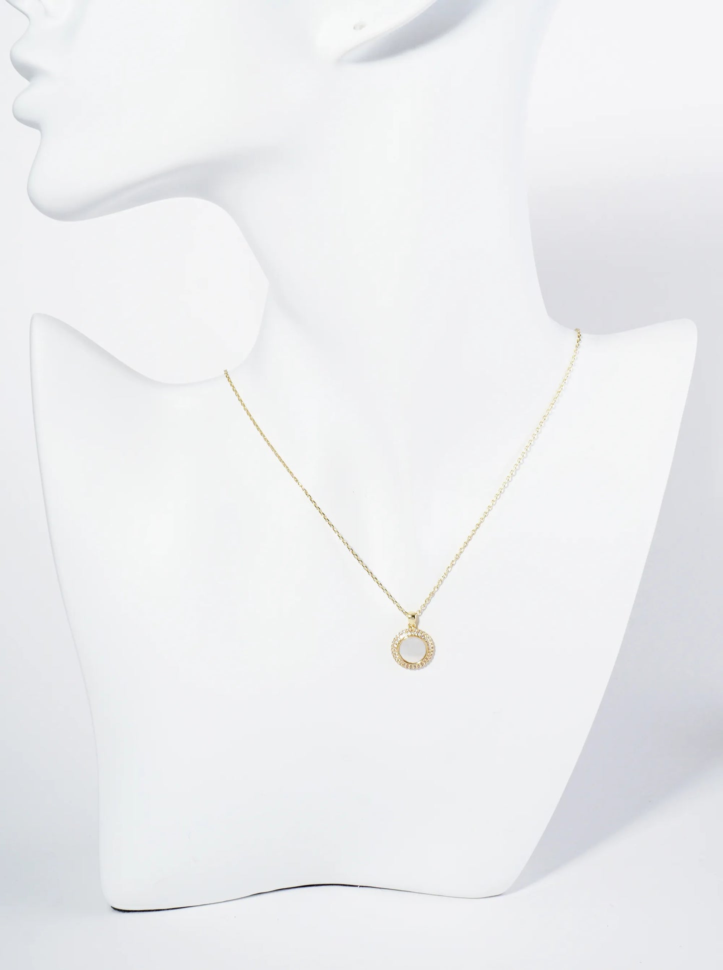 18K Gold Dipped Micro Pave Set Cubic Zirconia Round Pendant Necklace