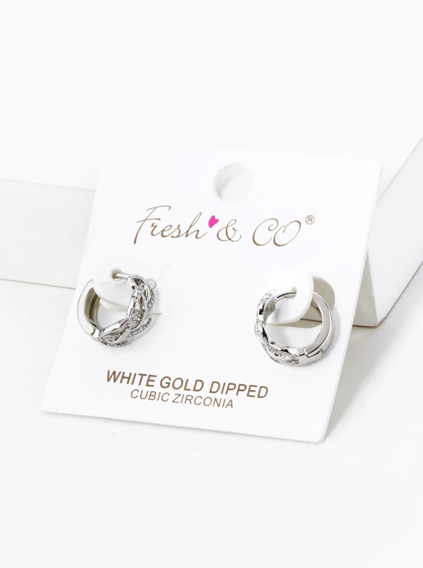 18K Gold Dipped Micro Pave Set Cubic Zirconia Weave Texture 12mm Huggie Hoop Earrings