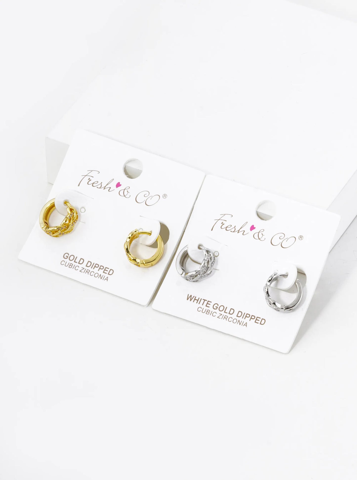 18K Gold Dipped Micro Pave Set Cubic Zirconia Weave Texture 12mm Huggie Hoop Earrings