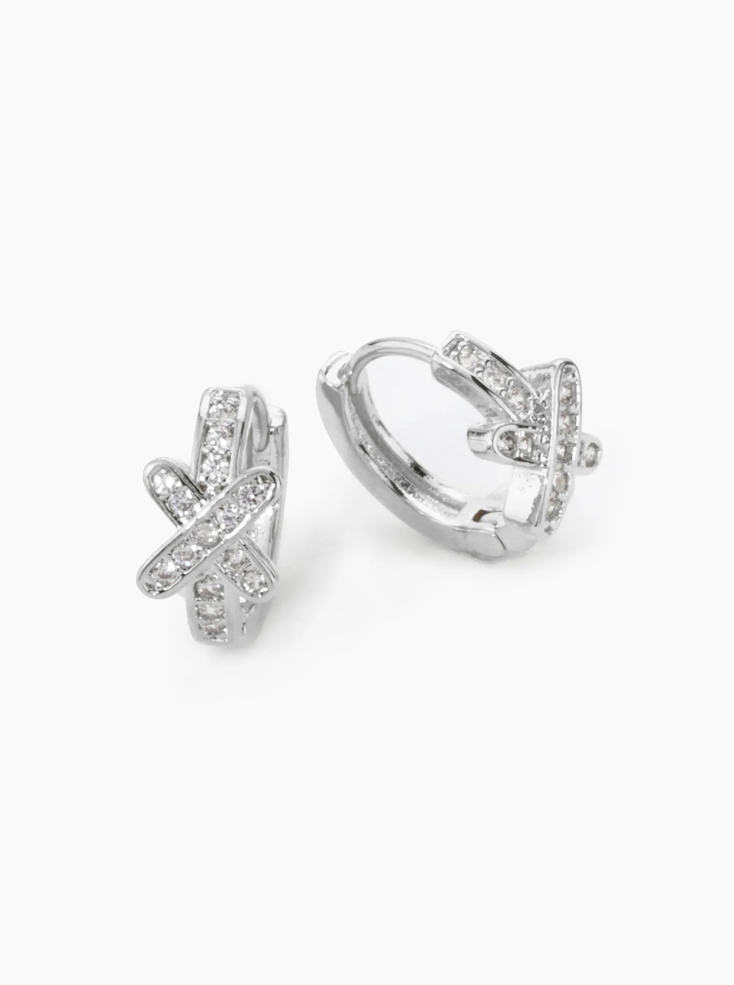 18K Gold Dipped Micro Pave Set Cubic Zirconia X Accent 12mm Huggie Hoop Earrings