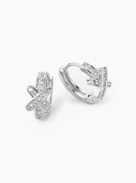 18K Gold Dipped Micro Pave Set Cubic Zirconia X Accent 12mm Huggie Hoop Earrings