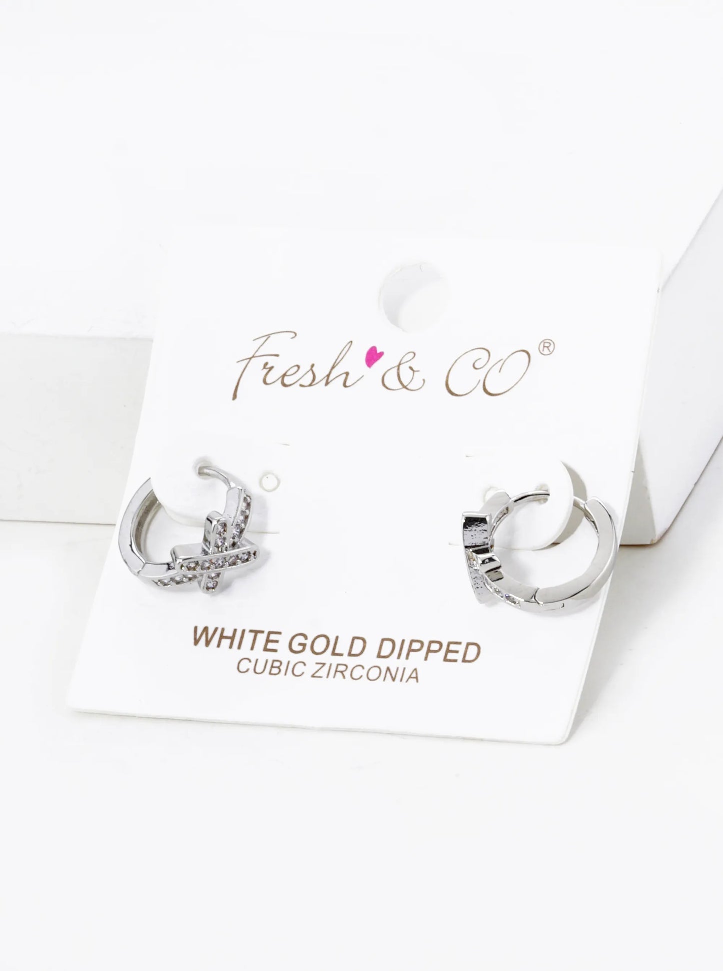 18K Gold Dipped Micro Pave Set Cubic Zirconia X Accent 12mm Huggie Hoop Earrings