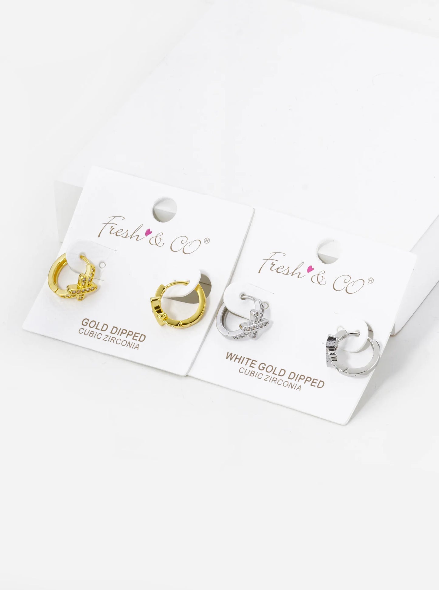 18K Gold Dipped Micro Pave Set Cubic Zirconia X Accent 12mm Huggie Hoop Earrings