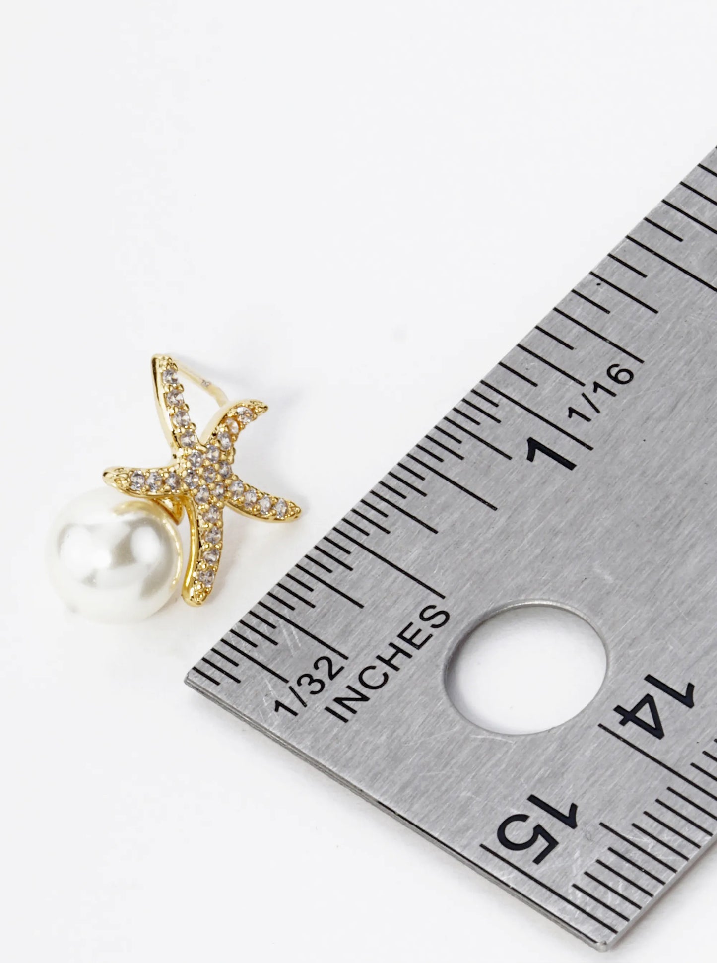 18K Gold Dipped Micro Pave Set Sea Stars Starfish 8mm Pearl Stud Earrings