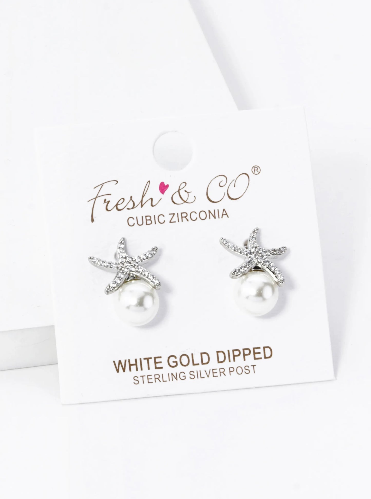 18K Gold Dipped Micro Pave Set Sea Stars Starfish 8mm Pearl Stud Earrings