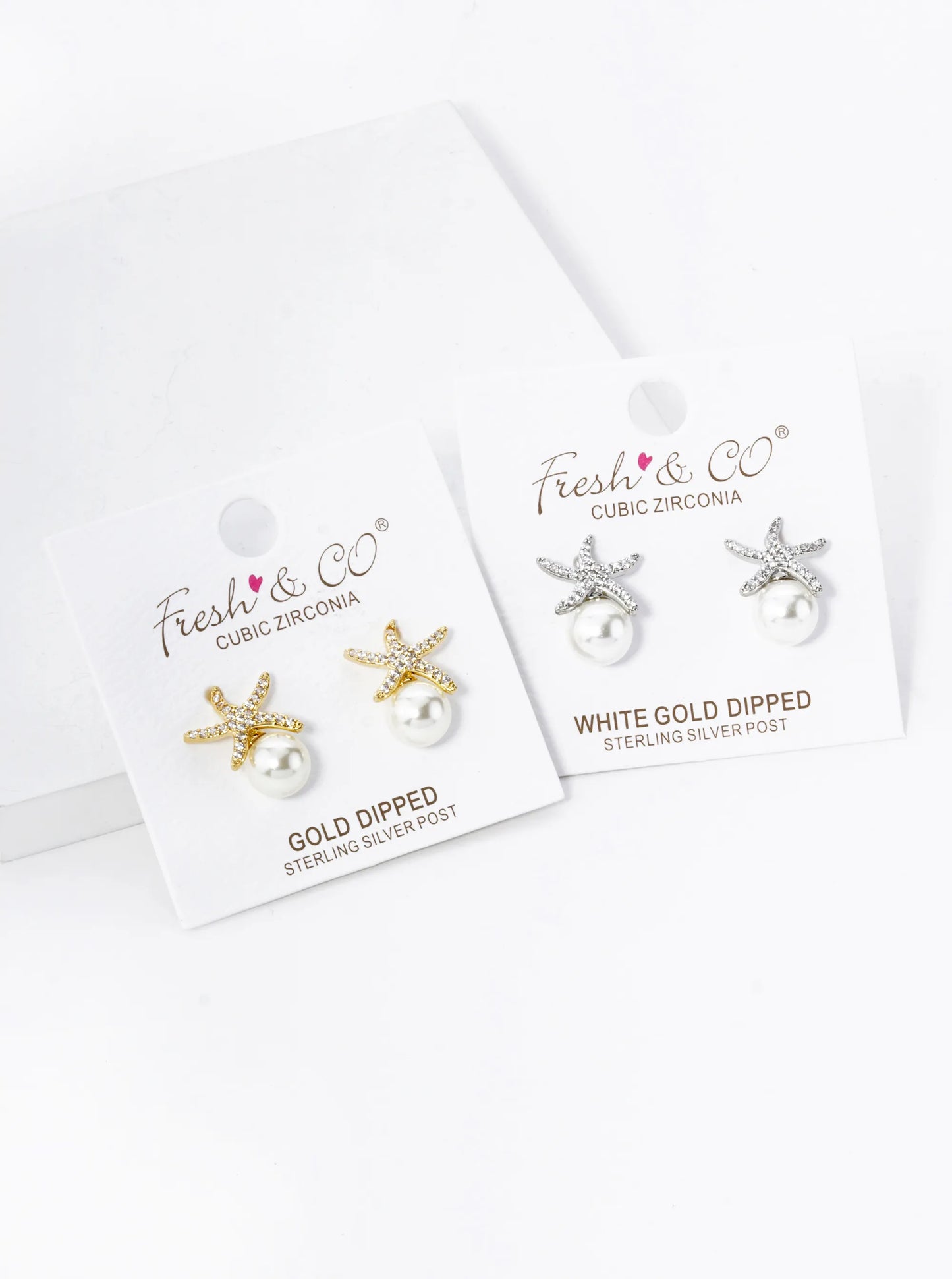 18K Gold Dipped Micro Pave Set Sea Stars Starfish 8mm Pearl Stud Earrings